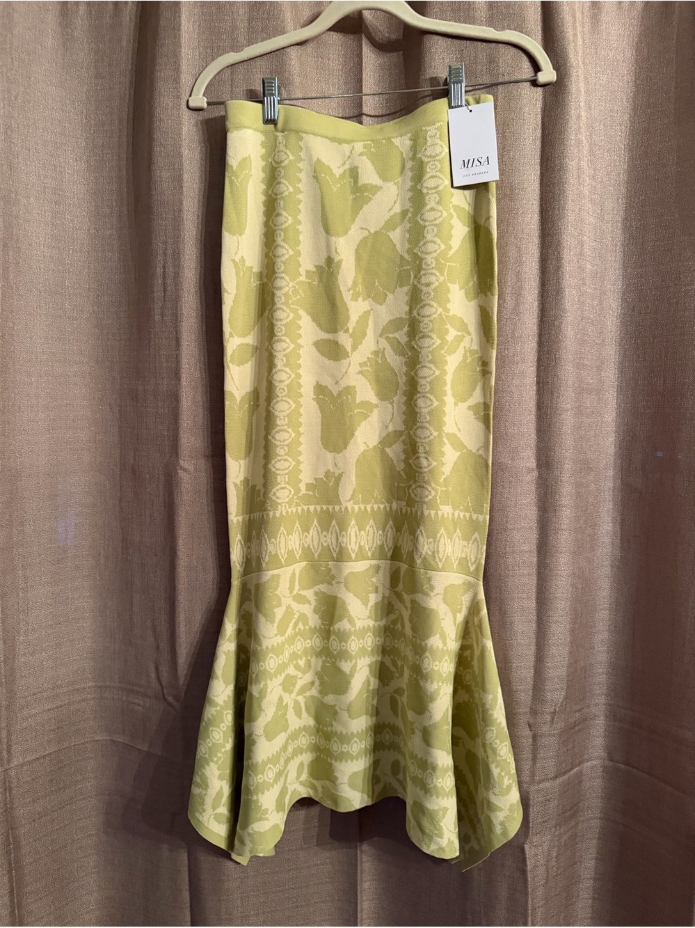 Misa Los Angeles Floral Jacquard Midi Skirt in Light Green size XS - Picture 2 of 8